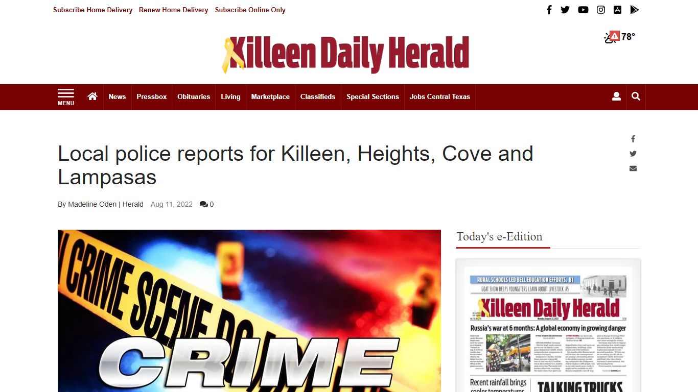 Local police reports for Killeen, Heights, Cove and Lampasas