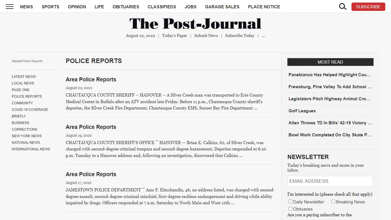 Police Reports | News, Sports, Jobs - Post Journal